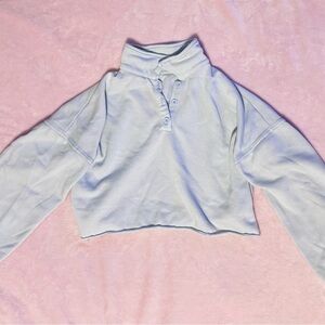Aerie Light Blue Cropped Snap-Front Pullover Sweatshirt – Size Small